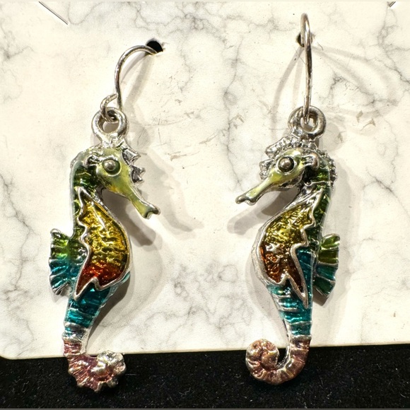 Fashion necklace & earring set - seahorse with rhinestones. - Picture 3 of 4